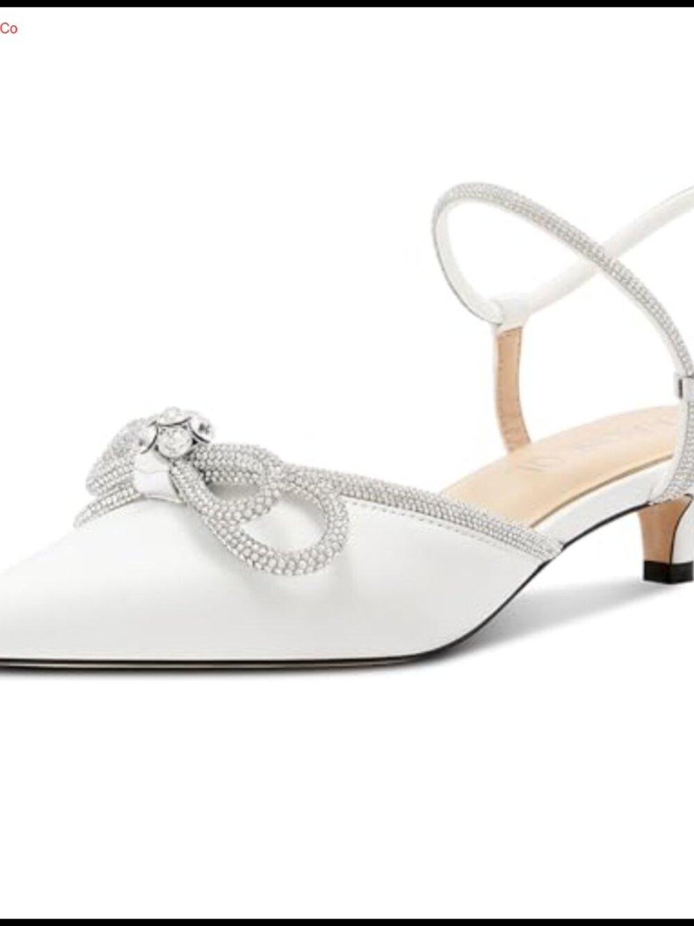 Womens Kitten Heels Rhinestone Bow Pointed Toe Ankle Strap Pumps